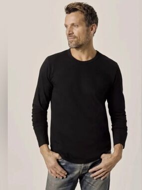 Buck Mason black slub cotton curved hem long sleeve tee shirt size SM new flaw
